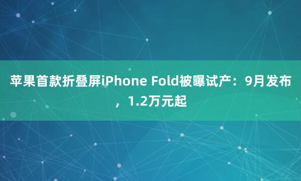 苹果首款折叠屏iPhone Fold被曝试产：9月发布，1.2万元起